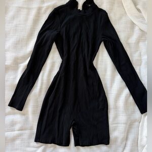Forever 21 Black Ribbed Long-Sleeve One-Piece Bodysuit